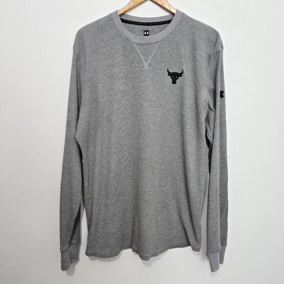 Under Armour Mens Project Rock Gray Thermal Size L L/S Waffle Knit Athletic Logo - Picture 1 of 8